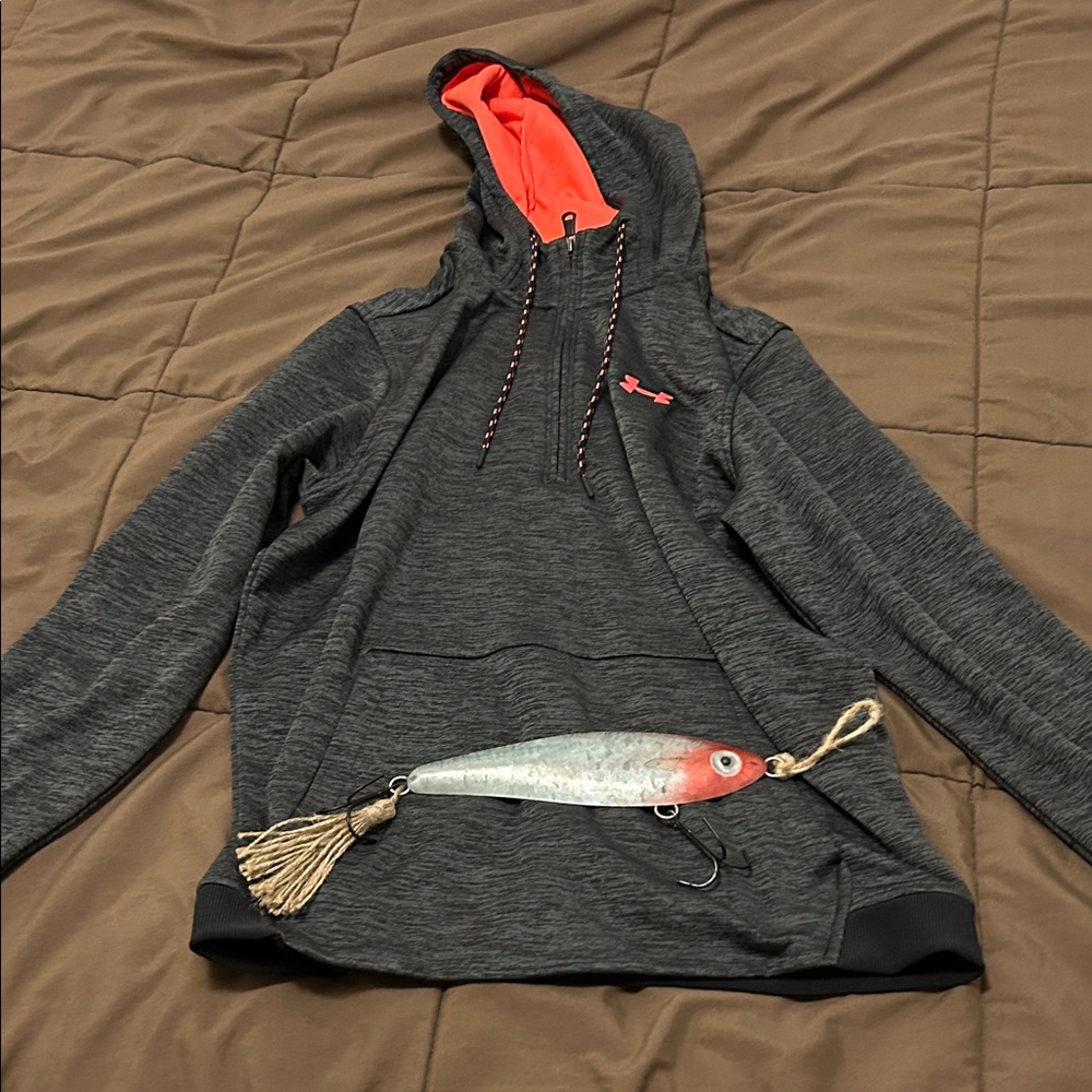 Under Armour Gray and Red Athletic Zip Up Hoodie